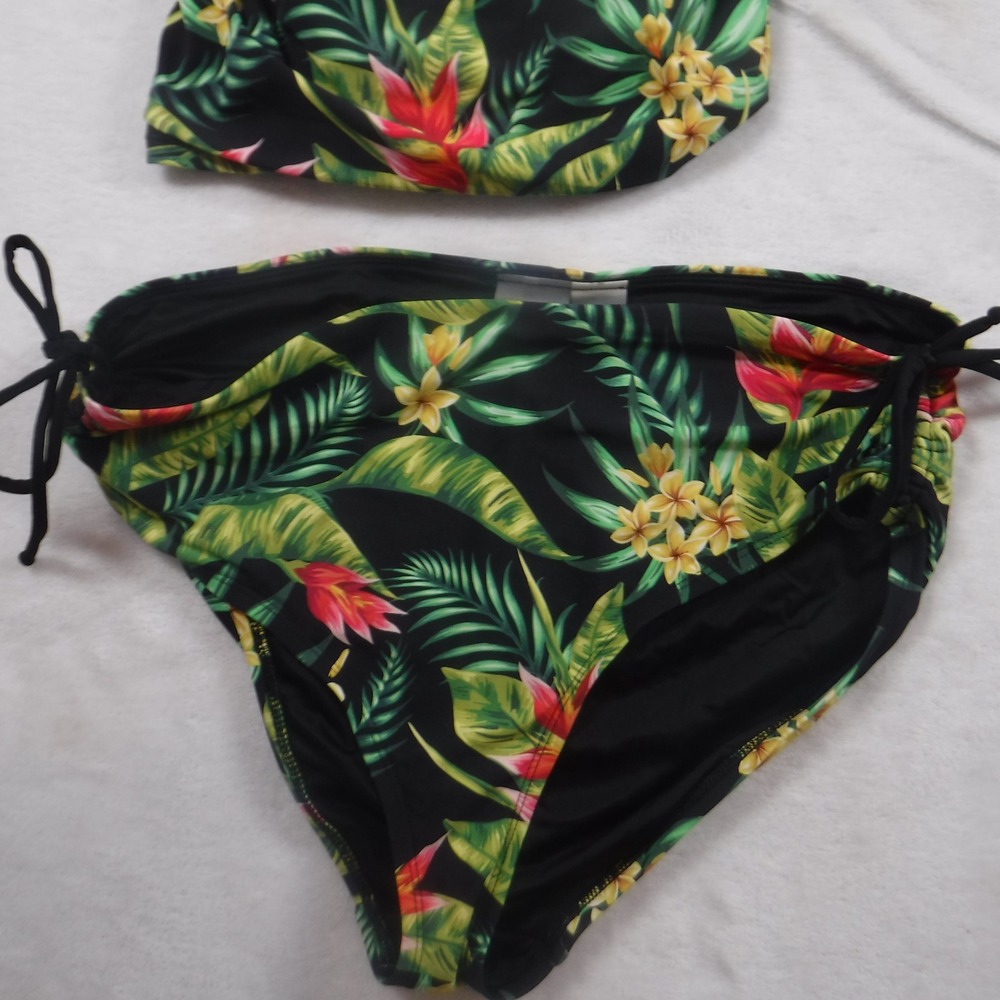 Calia by Carrie Underwood Tropical Floral Tankini Set Black Green Medium - Picture 3 of 13
